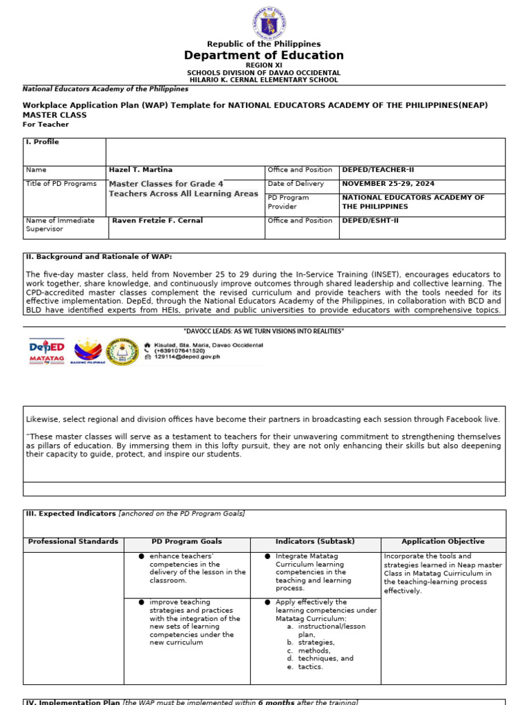 NEAP WAP Template for Master Classes | PDF | Learning | Teachers