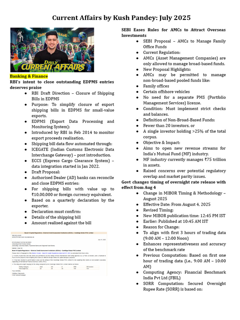 July 2025 Current Affairs Summary | PDF | Biodiversity | Banks