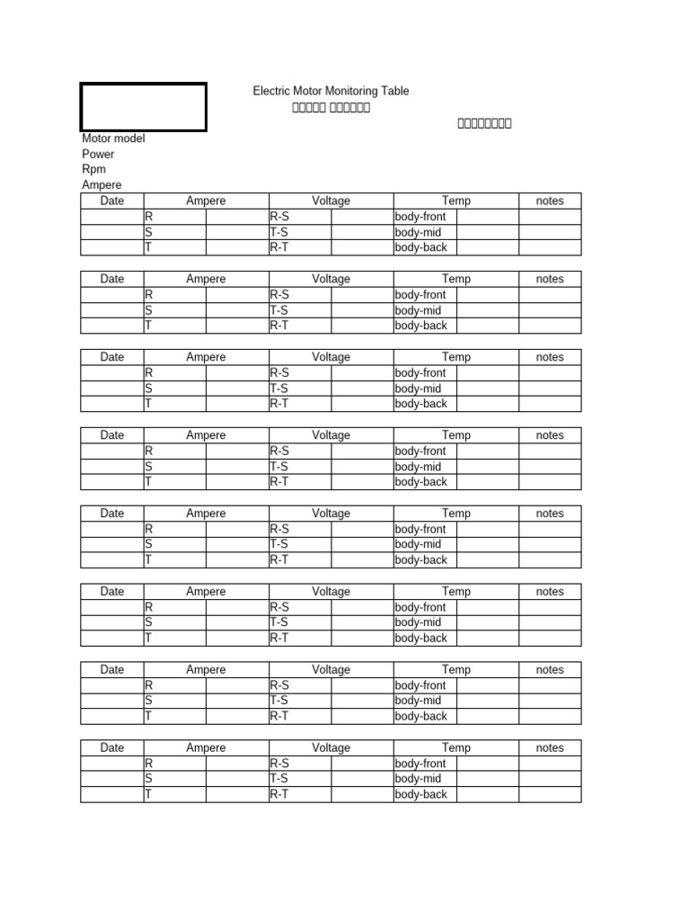 Electric Motor Monitoring Data Table | PDF