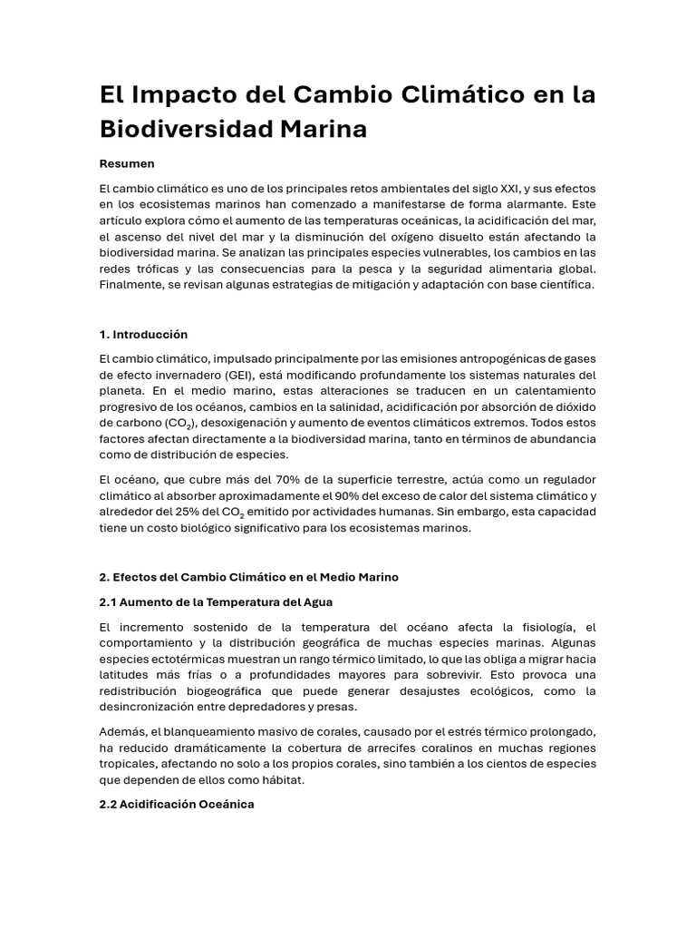 El Impacto Del Cambio Climático en La Biodiversidad Marina | PDF ...