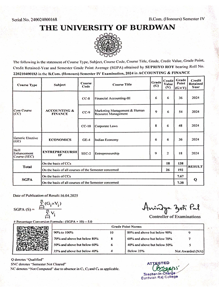 4th Sem Result | PDF