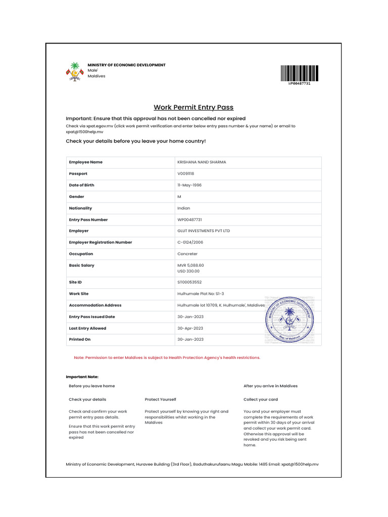 Work Permit Entry Pass Guidelines | PDF | Government And Personhood