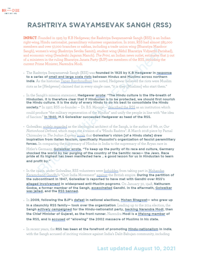 Overview of Rashtriya Swayamsevak Sangh | PDF | Politics Of India