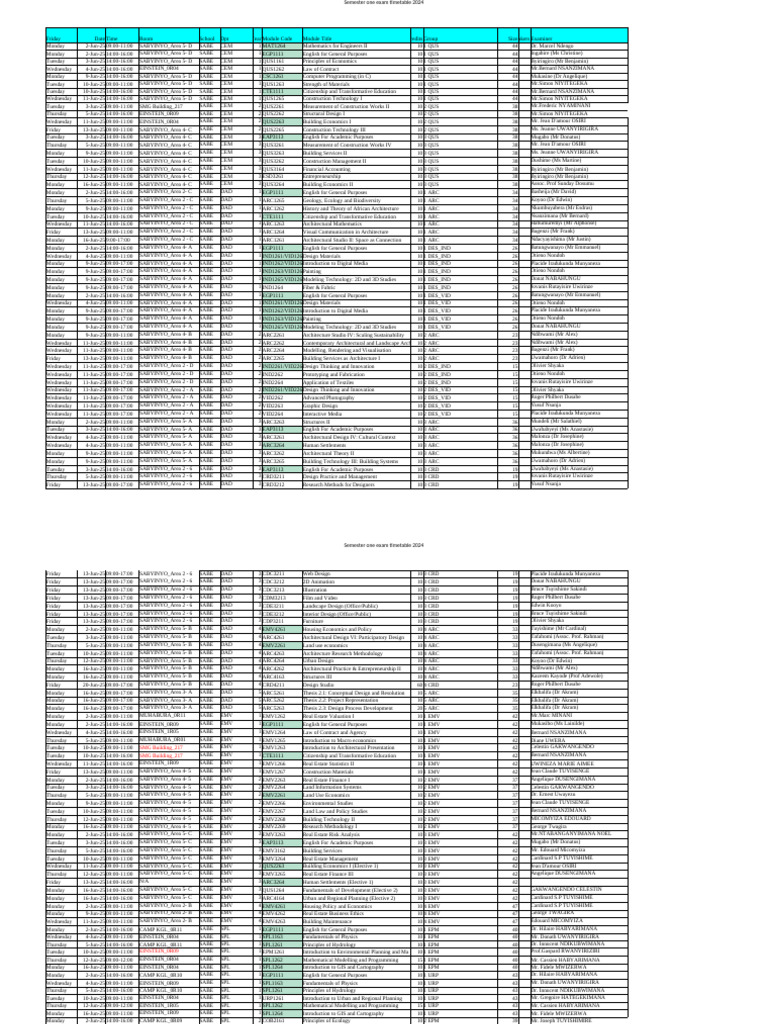 2024 Semester One Exam Timetable | PDF | Earth Sciences