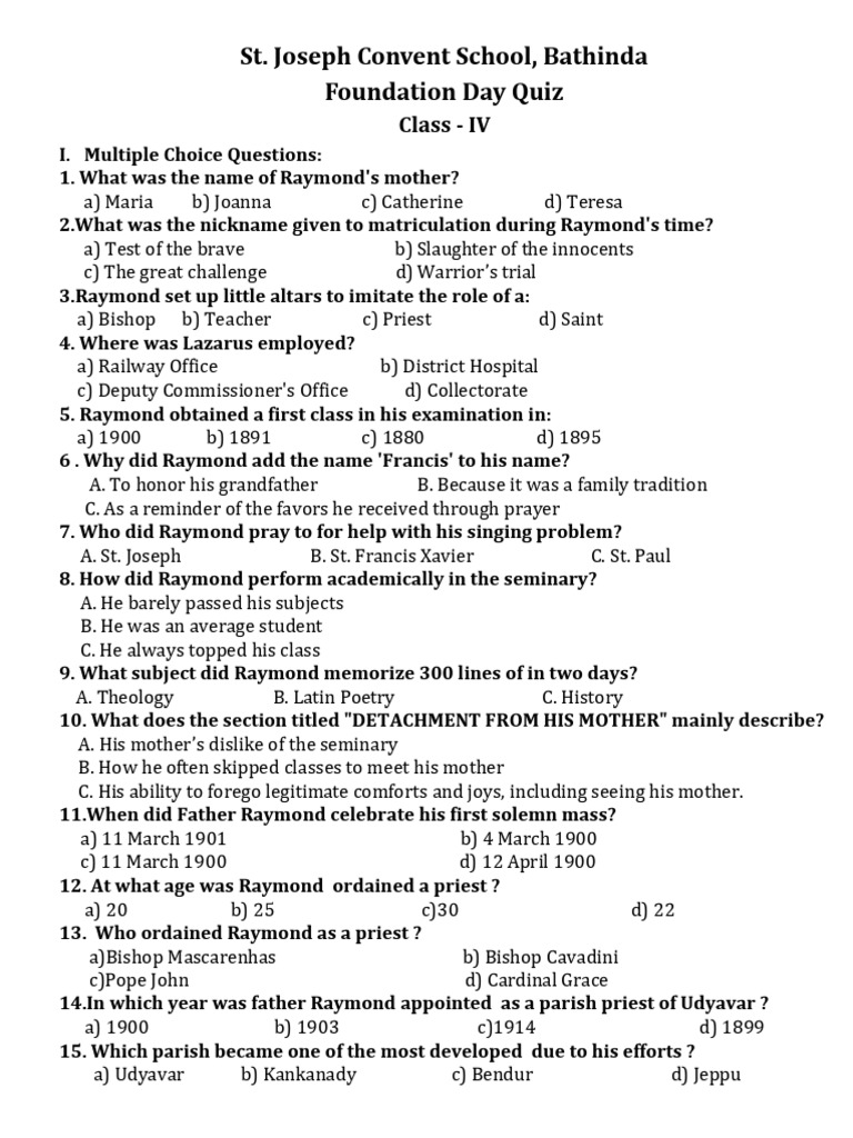 Foundation Day Quiz Answer Key | PDF