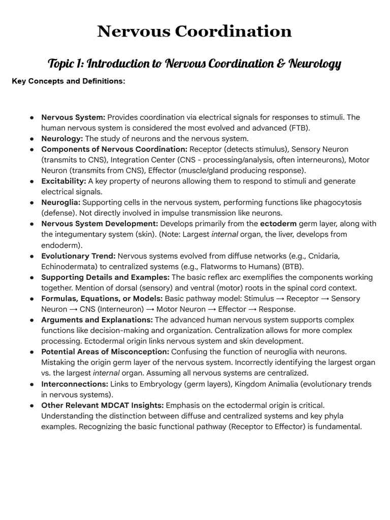 Understanding Nervous Coordination | PDF | Chemical Synapse | Action ...