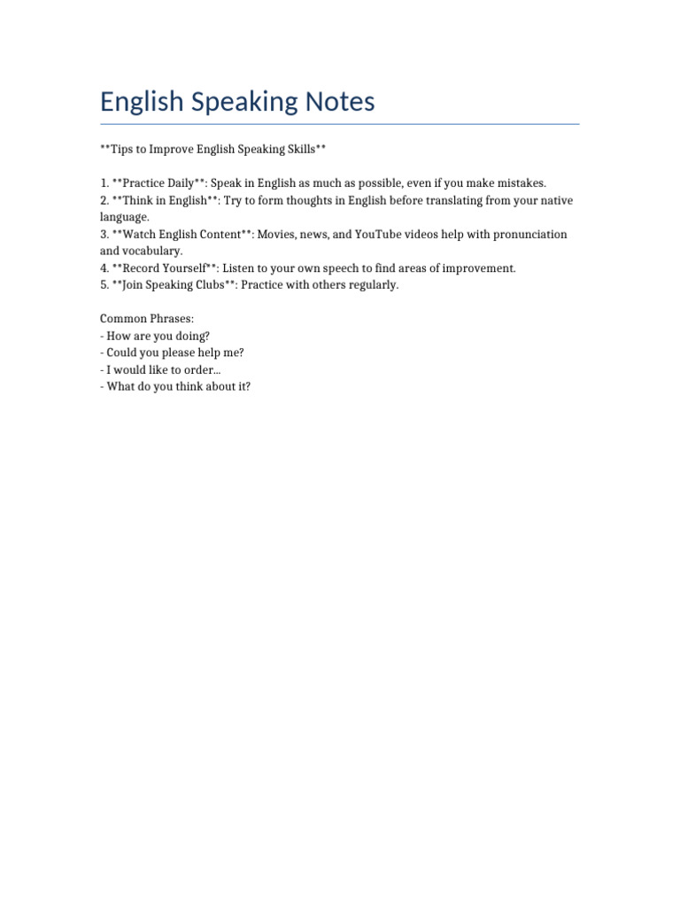 English Speaking Skills Improvement Tips | PDF