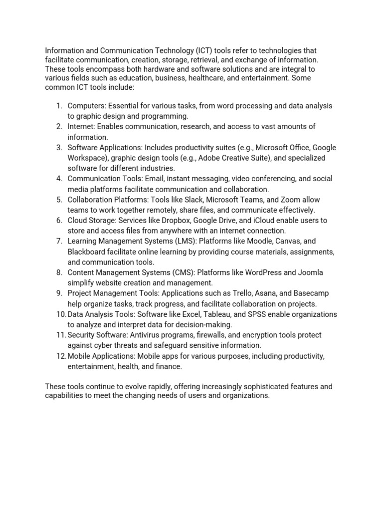 Overview of ICT Tools and Technologies | PDF