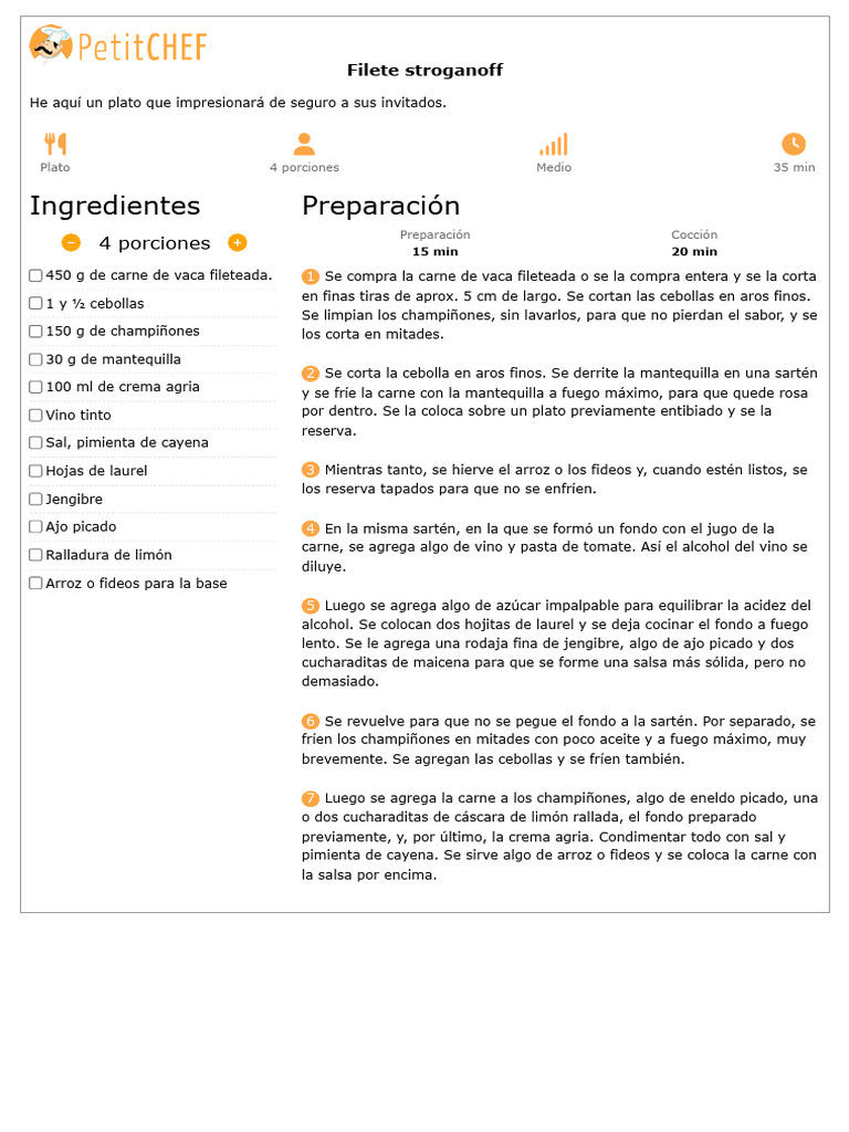Filete Stroganoff | PDF | Salsa | Carne