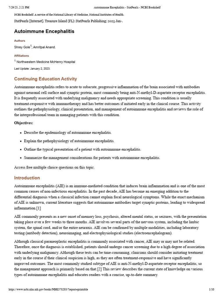 Understanding Autoimmune Encephalitis | PDF | Diseases And Disorders ...