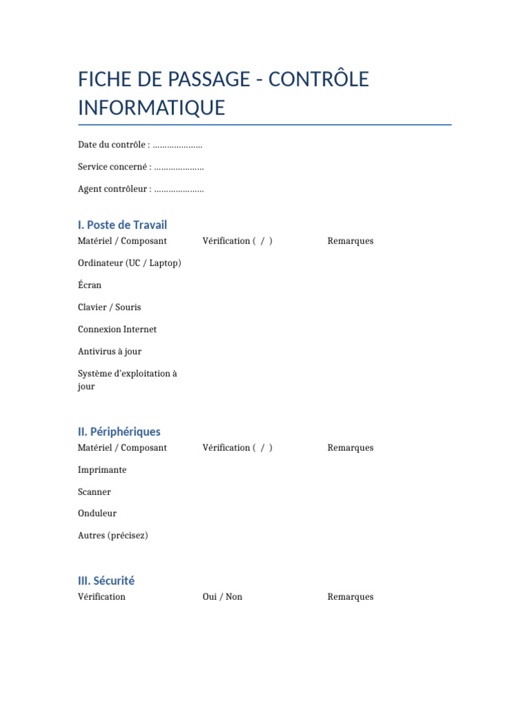 Fiche de Contrôle Informatique | PDF