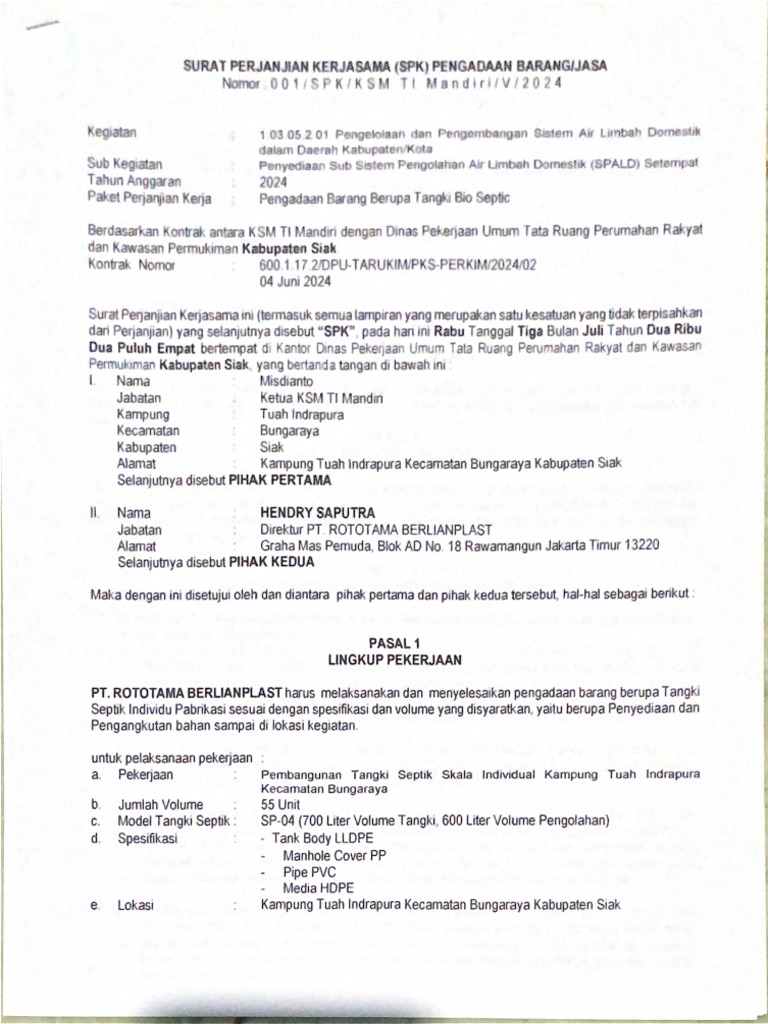 SPK Pengadaan Barang Jasa | PDF