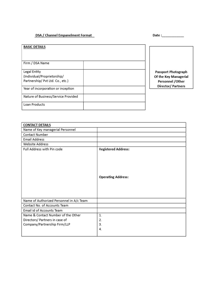 DSA Channel Empanelment Form Template | PDF