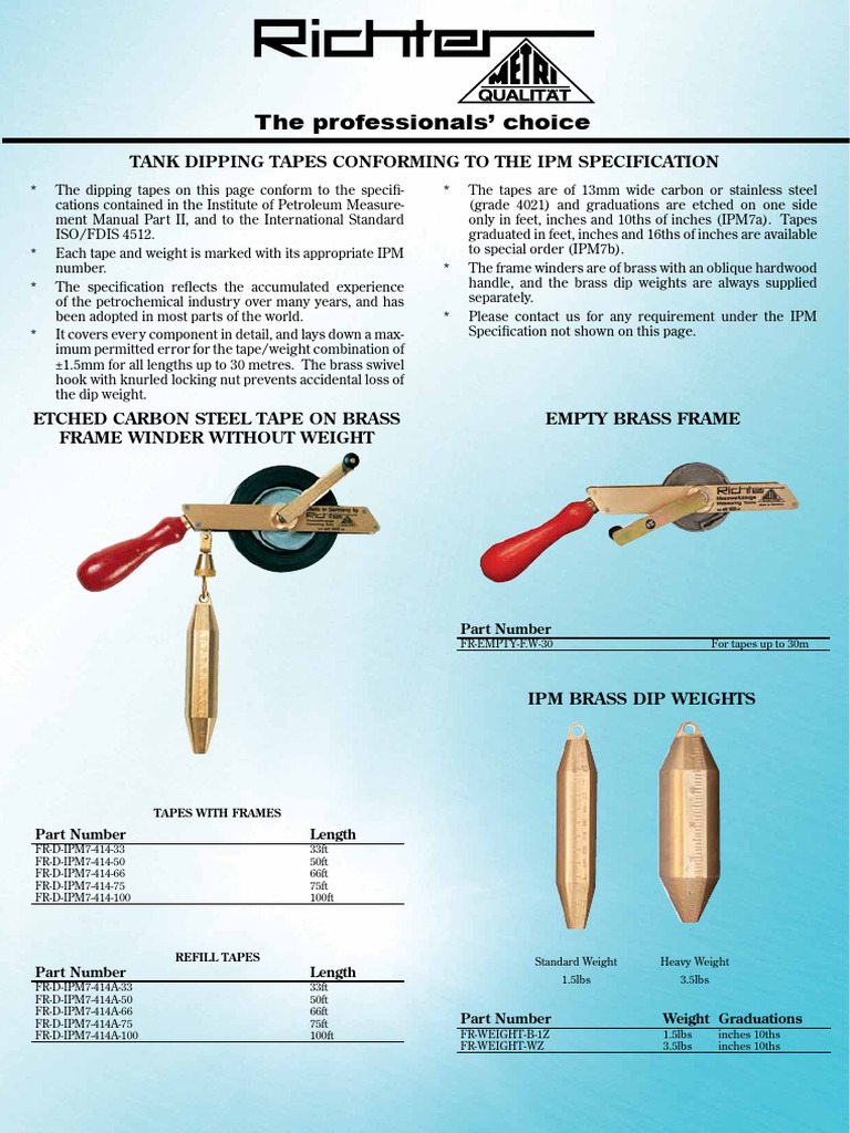 Richter Tank Dipping Tape Specifications | PDF