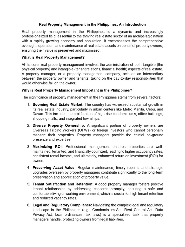 REAL PROPERTY MANAGEMENT IN THE PHILIPPINES An Introduction | PDF ...
