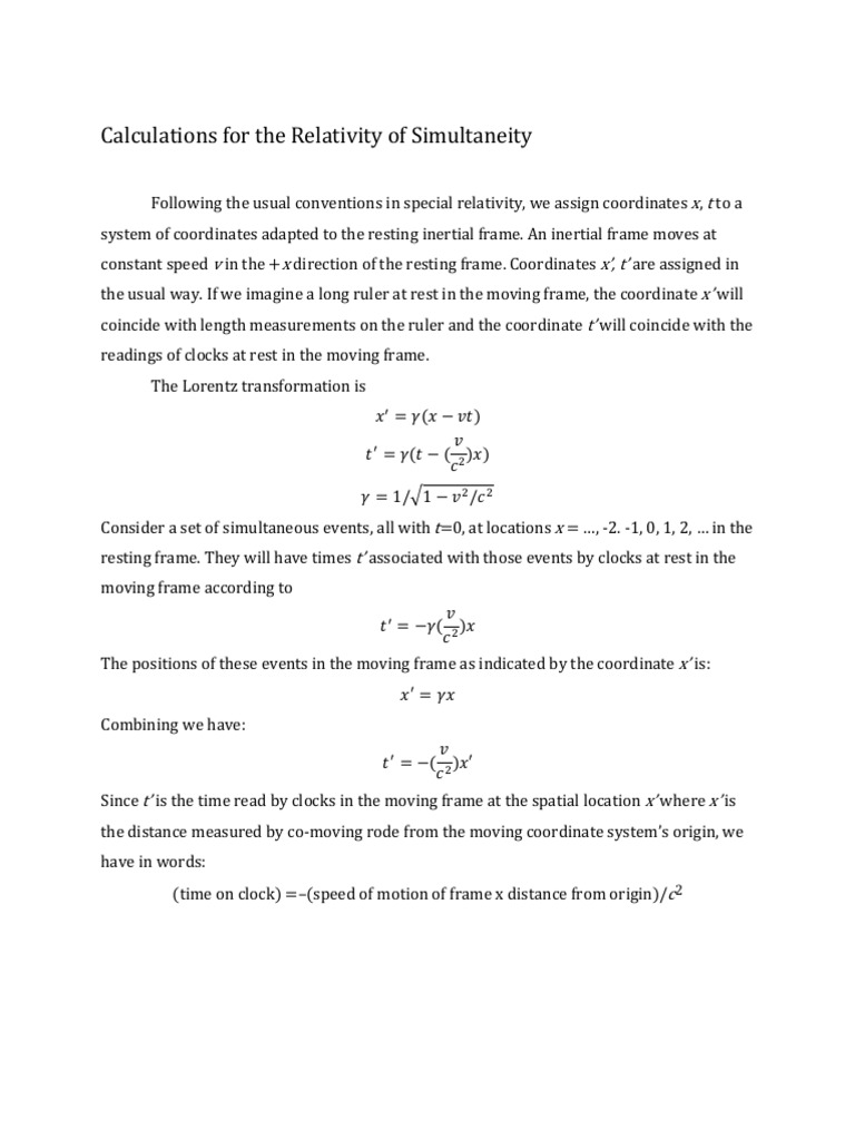 Relativity Simultaneity Calculation | PDF