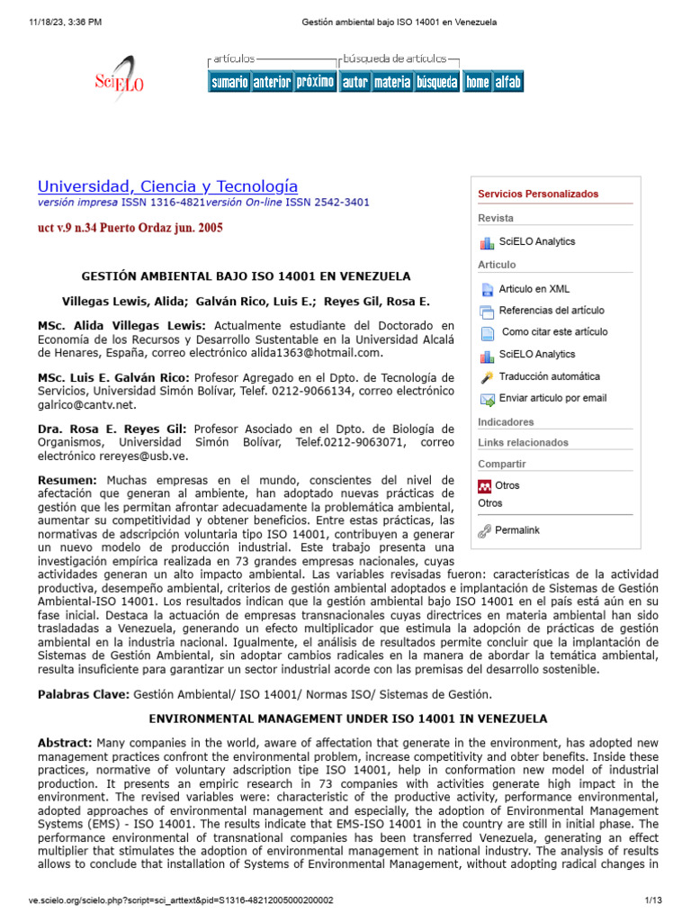 Gestión Ambiental ISO 14001 en Venezuela | PDF | Entorno natural ...