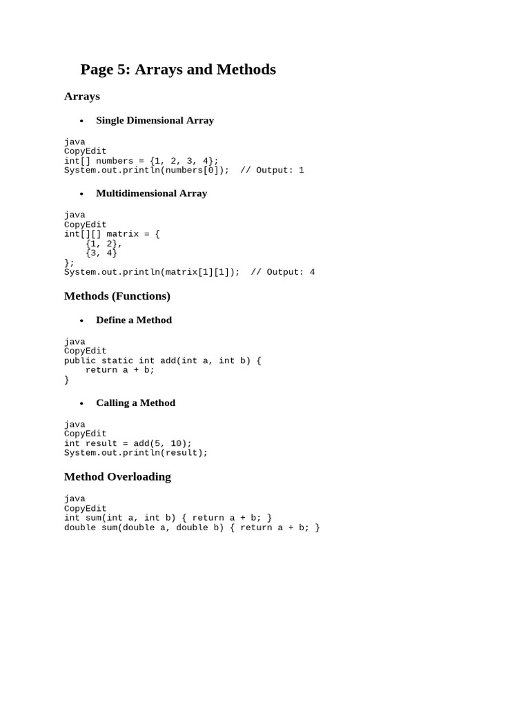 Java Arrays and Methods Overview | PDF