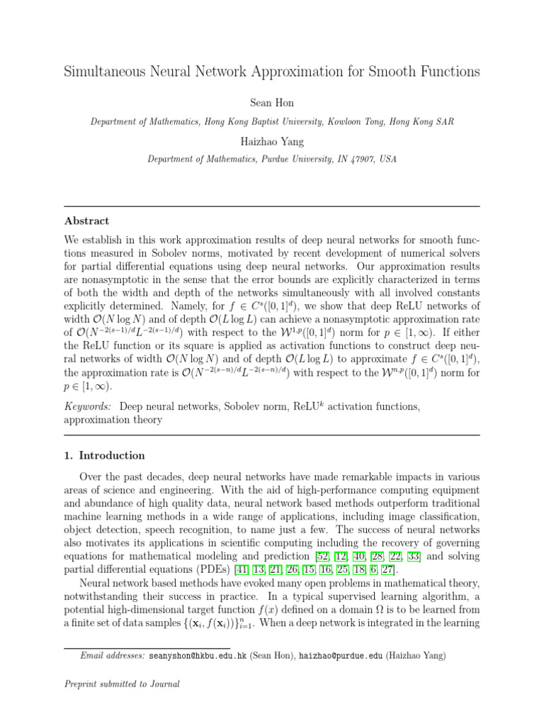 Neural Network Approximation for Smooth Functions | PDF | Machine ...