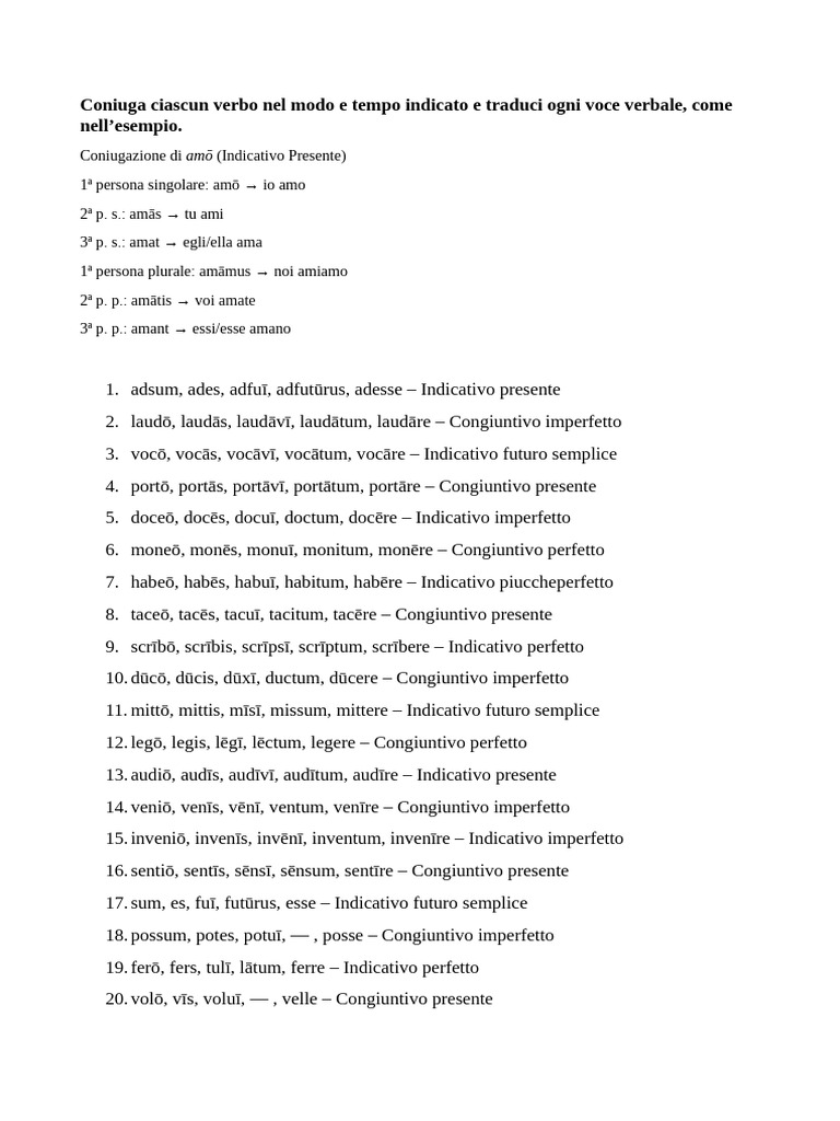 Esercizi Verbi | PDF