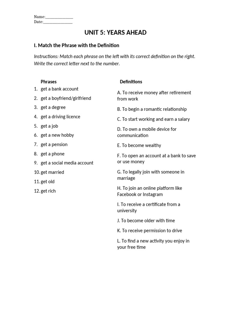 Match The Phrase Activity | PDF
