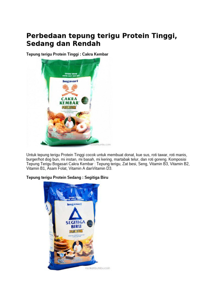 Perbedaan Tepung Terigu Berdasarkan Protein | PDF