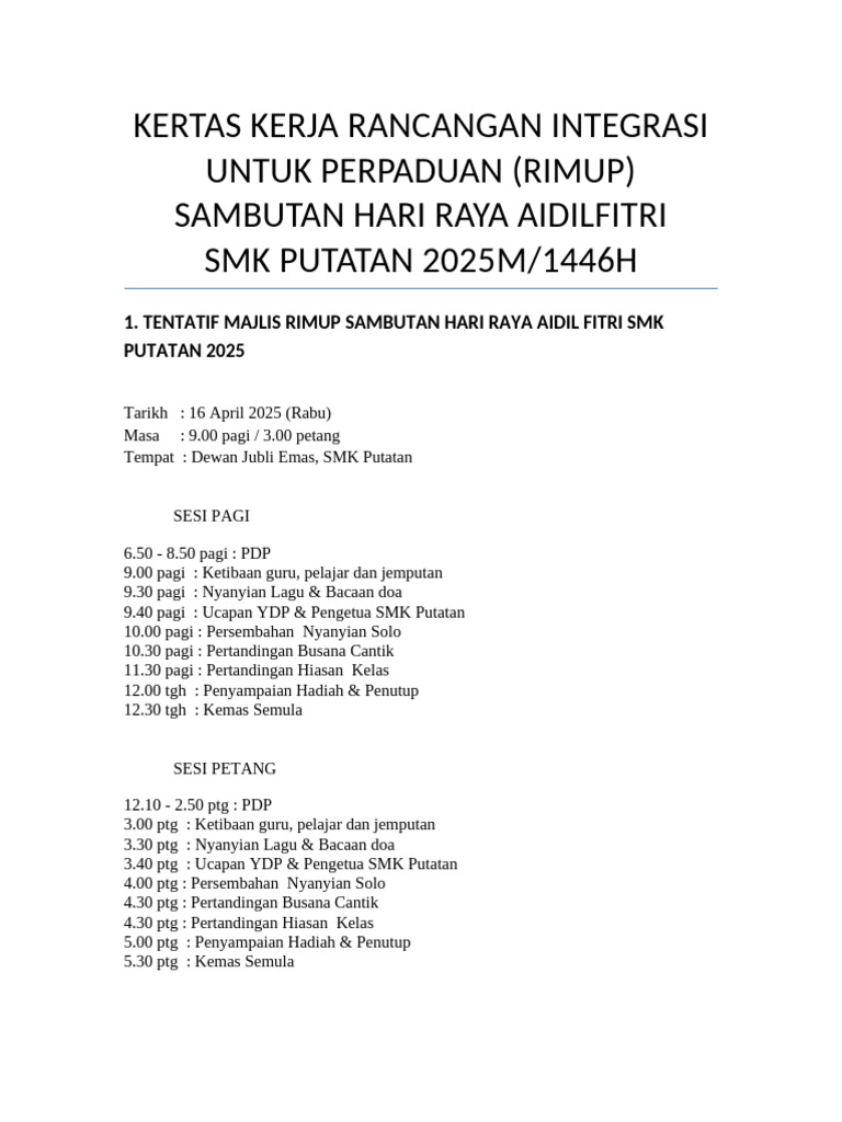 RIMUP Hari Raya SMK Putatan 2025 | PDF