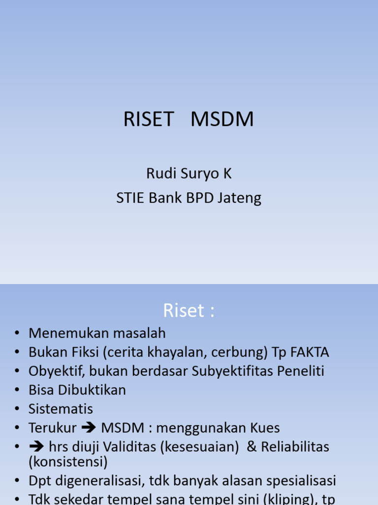 Riset MSDM: Metodologi dan Variabel Penelitian | PDF