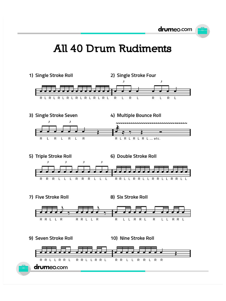 40 Essential Drum Rudiments Guide | PDF | Rhythm And Meter | Drumming