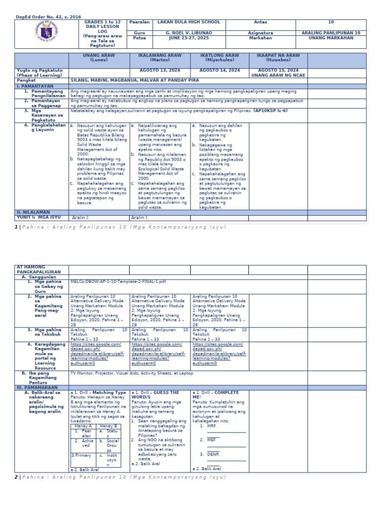 Ap 10 - Q1 - DLL Week 1 | PDF