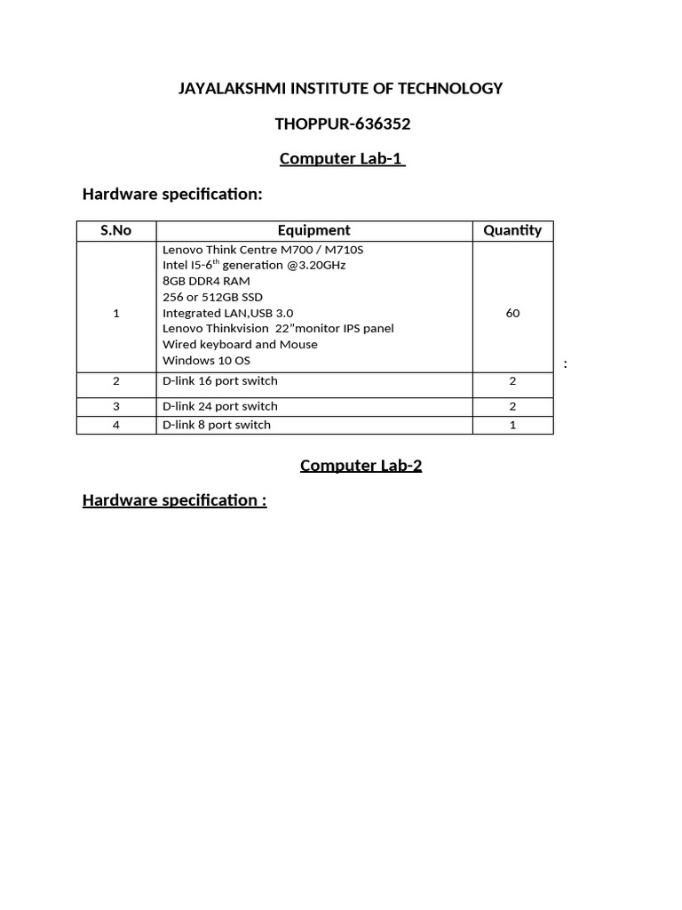 Jayalakshmi Hardware Specifications | PDF | Intel | Computer Hardware
