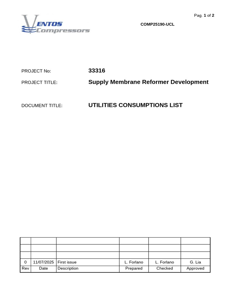 Comp25190-Ucl Rev.0 - Utilities Consumptions List | PDF