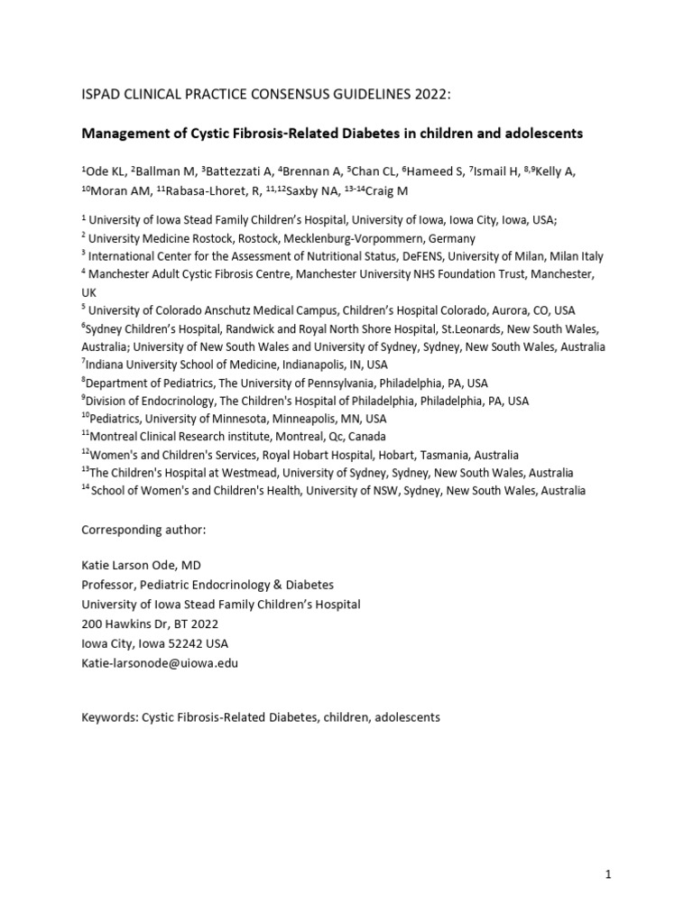 Management of Cystic Fibrosis Related Diabetes in Children and ...