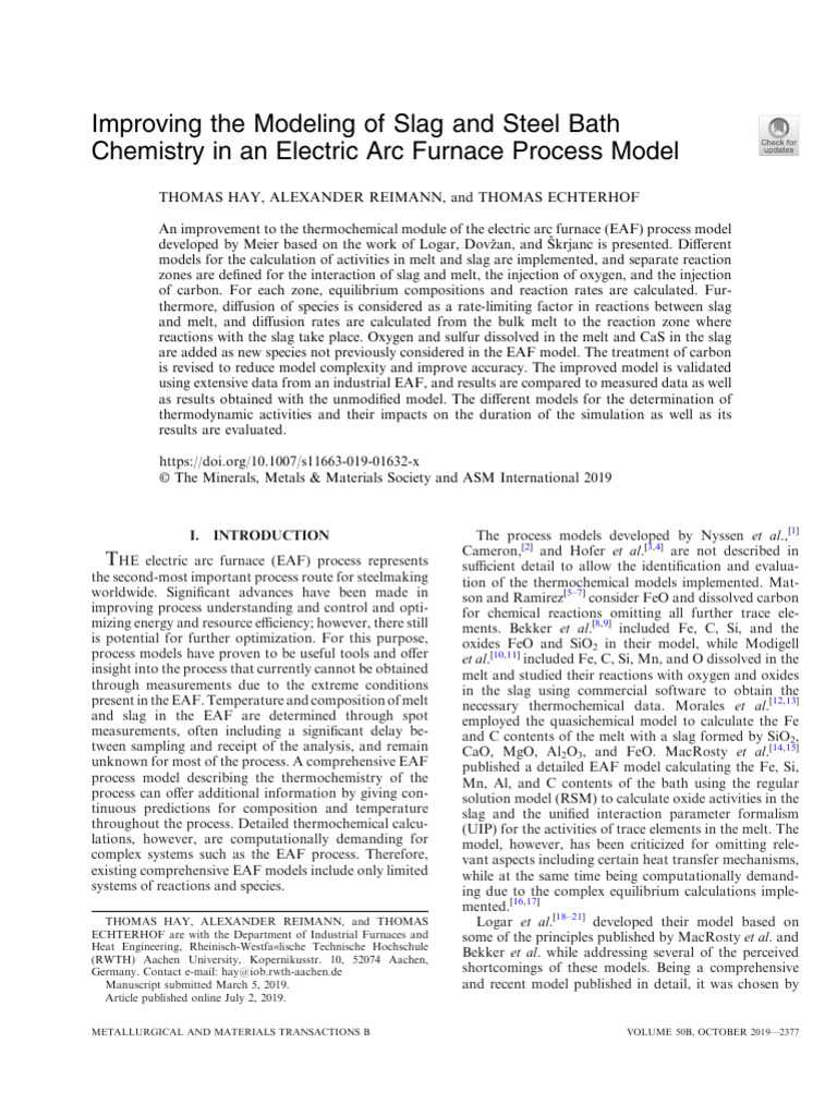 Enhanced EAF Slag and Steel Chemistry Model | PDF | Chemical Reactions ...