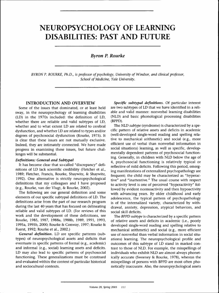 6-Rourke, B.P. (2005) | PDF | Learning Disability | Neuropsychology
