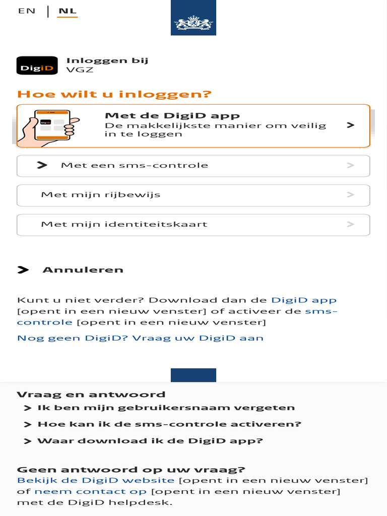 DigiD Inloggen Keuze | PDF