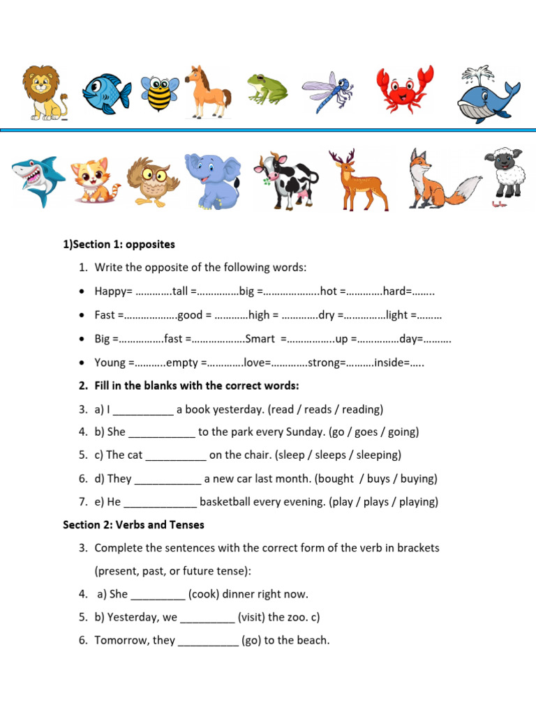 Verb Tenses and Exercises for Grade 6 | PDF