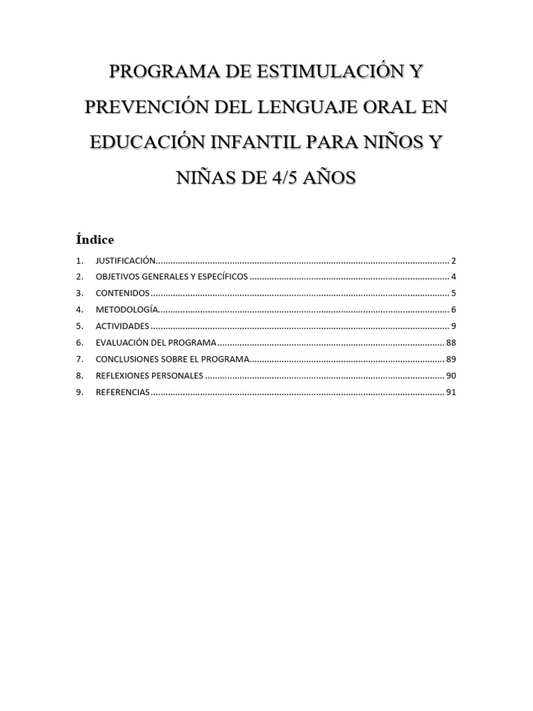 Programa de Estimulación del Lenguaje Infantil | PDF | Aprendizaje ...