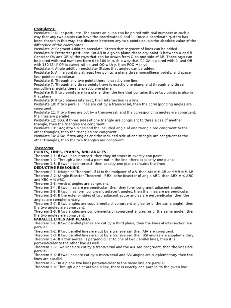 Geometry Postulates and Theorems Overview | PDF | Triangle | Geometric ...