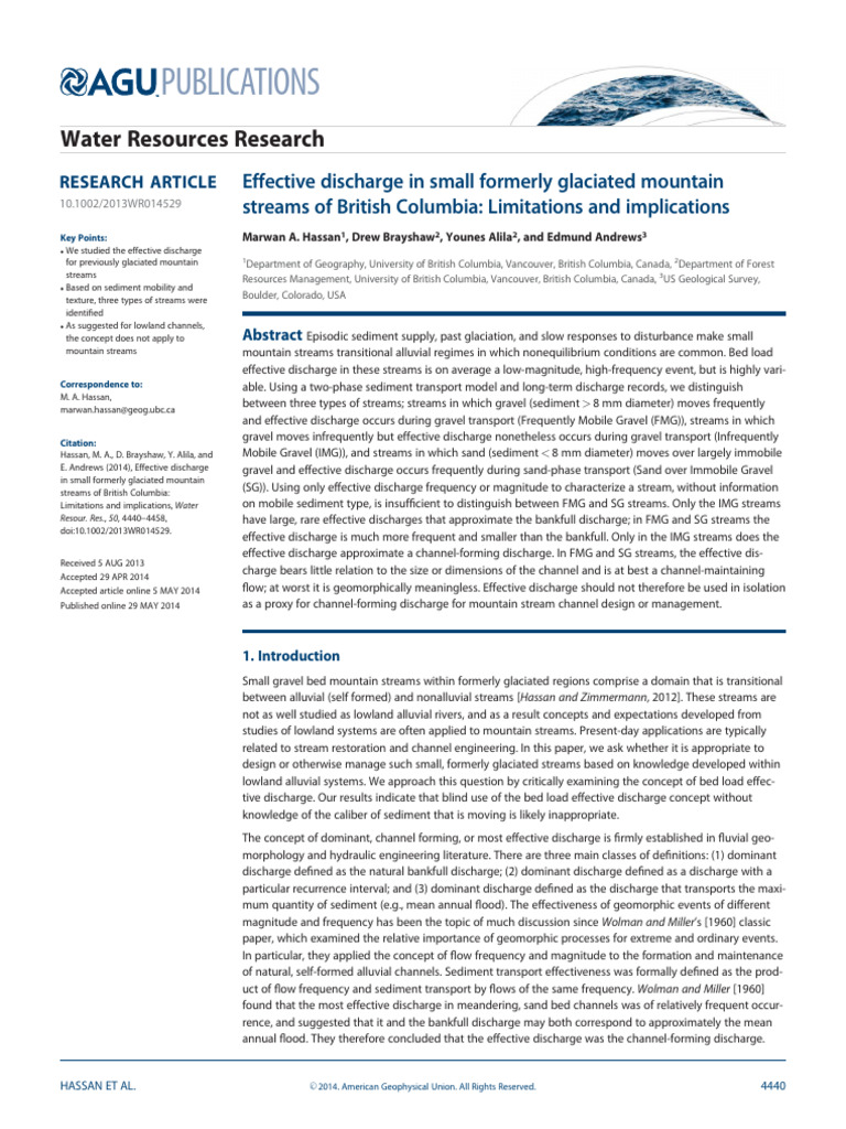 Effective Discharge in Small Formerly Glaciated Mountain Streams of ...