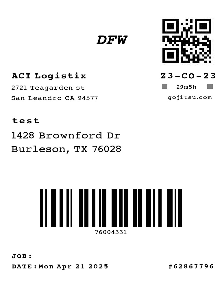 Order 62867796 Label | PDF