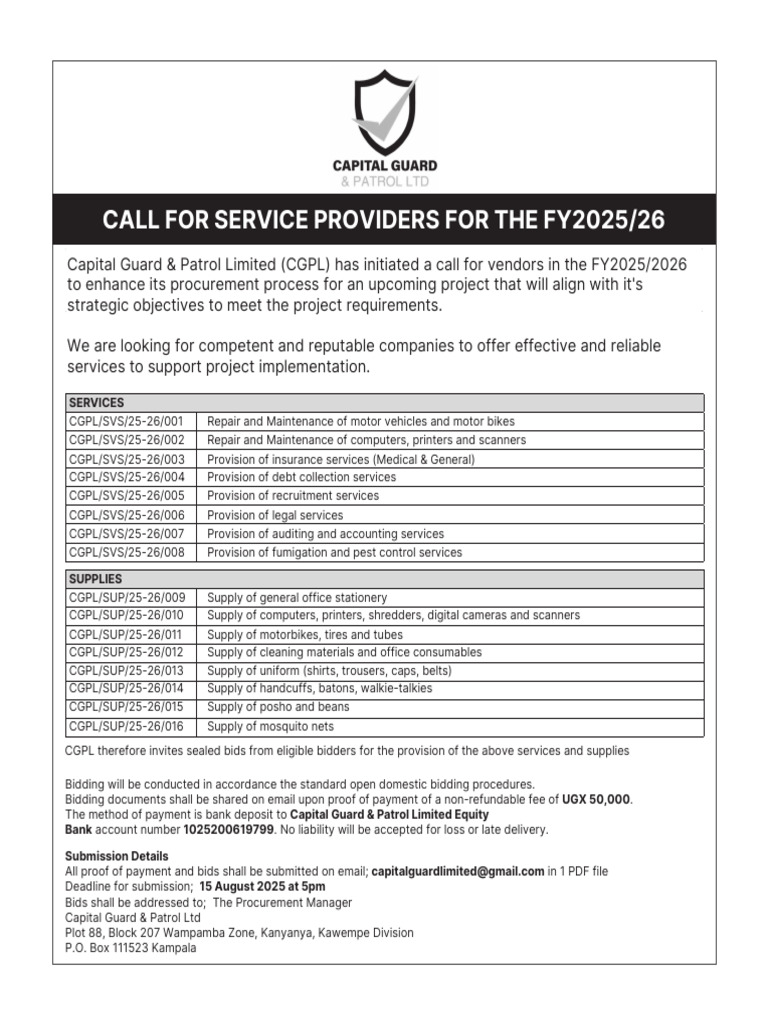 Call for Service Providers FY2025/26 | PDF