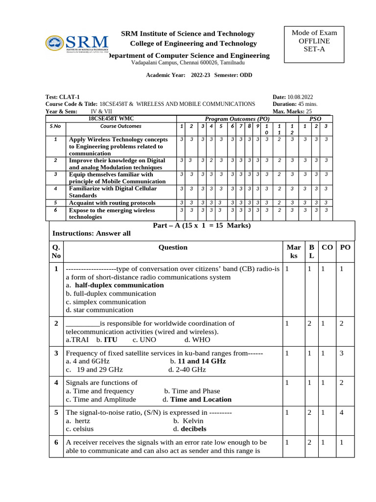 Wireless and Mobile Communications Exam | PDF | Radio | Frequency ...