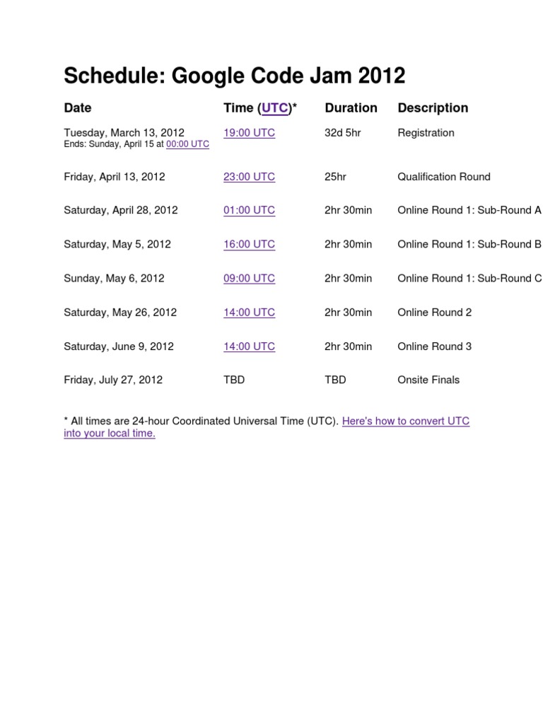 Google Code Jam 2012 Schedule | PDF | Technology & Engineering