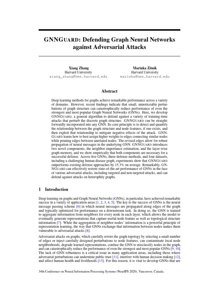 GNNGUARD: Protecting Graph Neural Networks | PDF | Machine Learning ...