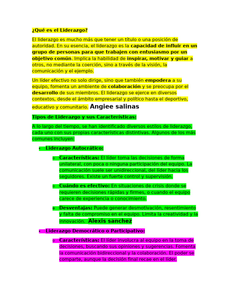 Tipos de Liderazgo y sus Características | PDF | Liderazgo | Toma de ...