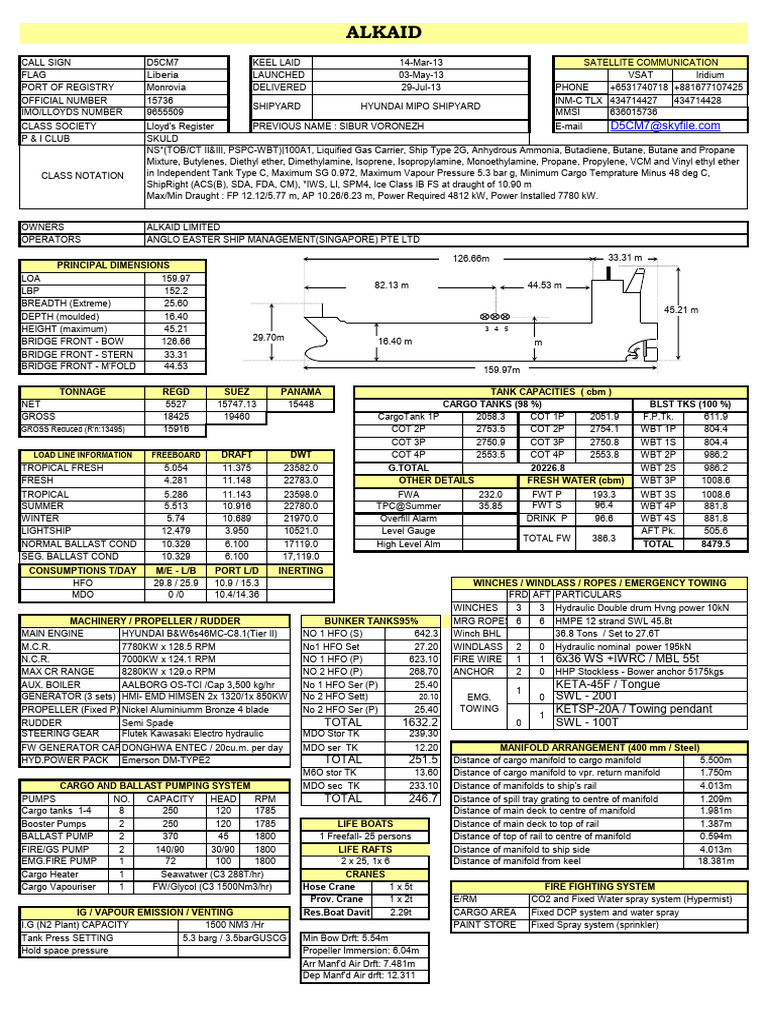 Alkaid Vessel Specifications Overview | PDF | Watercraft | Shipping