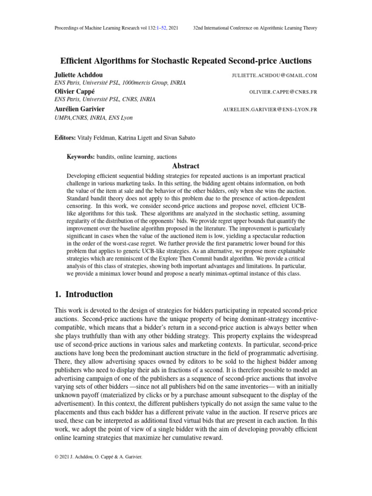 Efficient Algorithms For Stochastic Repeated Second-Price Auctions ...