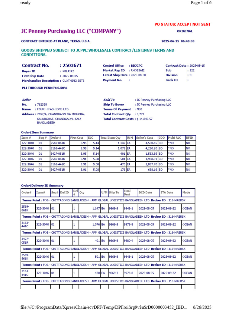 JC Penney Clothing Contract Details | PDF | Sales | Contractual Term