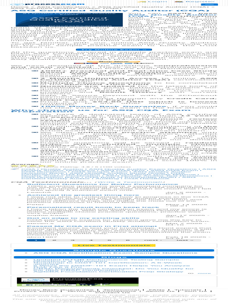 ASQ Quality Auditor Sample Questions and Practice Exam Process Exam ...